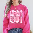 Large Heliconia Bright Pink Meowy Christmas Merry And Bright Retro Vintage Festive Cozy Warm Winter Holiday Graphic Sweatshirt