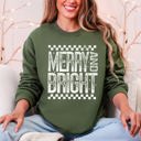 Small Military Green Meowy Christmas Merry And Bright Retro Vintage Festive Cozy Warm Winter Holiday Graphic Sweatshirt