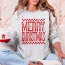 XL Ash Light Gray Merry Christmas, Checkered, Retro, Vintage Graphic Sweatshirt With Plush Fleece Interior