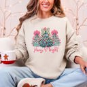  Merry And Bright Pastel Christmas Trees Bows Ribbons Santa Playful Holiday Graphics Sweatshirt
