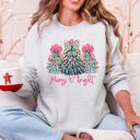 XXL Ash Light Gray Merry And Bright Pastel Christmas Trees Bows Ribbons Santa Playful Holiday Graphics Sweatshirt