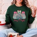 Large Forest Green Merry And Bright Pastel Christmas Trees Bows Ribbons Santa Playful Holiday Graphics Sweatshirt