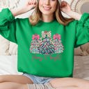 Large Irish Bright Green Merry And Bright Pastel Christmas Trees Bows Ribbons Santa Playful Holiday Graphics Sweatshirt