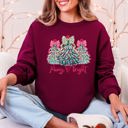 Small Maroon Merry And Bright Pastel Christmas Trees Bows Ribbons Santa Playful Holiday Graphics Sweatshirt
