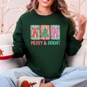 XL Forest Green Merry And Bright Pattern Blocks Christmas Tree Ribbon Bows Santa Holiday Sweatshirt