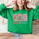XL Irish Bright Green Merry And Bright Pattern Blocks Christmas Tree Ribbon Bows Santa Holiday Sweatshirt