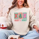 XXL Sand Merry And Bright Pattern Blocks Christmas Tree Ribbon Bows Santa Holiday Sweatshirt