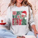  Merry and Bright Pattern Blocks Christmas Santa Hat Tree Ribbon Bow Vintage Retro Holiday Cheer Sweatshirt