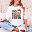  Merry and Bright Pattern Blocks Christmas Santa Hat Tree Ribbon Bow Vintage Retro Holiday Cheer Sweatshirt