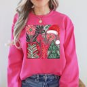 Large Heliconia Bright Pink Merry and Bright Pattern Blocks Christmas Santa Hat Tree Ribbon Bow Vintage Retro Holiday Cheer Sweatshirt