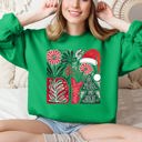 Small Irish Bright Green Merry and Bright Pattern Blocks Christmas Santa Hat Tree Ribbon Bow Vintage Retro Holiday Cheer Sweatshirt