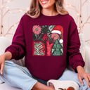 XXL Maroon Merry and Bright Pattern Blocks Christmas Santa Hat Tree Ribbon Bow Vintage Retro Holiday Cheer Sweatshirt