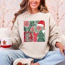 XXXL Sand Merry and Bright Pattern Blocks Christmas Santa Hat Tree Ribbon Bow Vintage Retro Holiday Cheer Sweatshirt