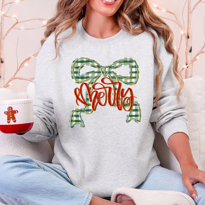 Merry Bow Christmas Ribbon Retro Santa Festive Holiday Cheer Cozy Seasonal Sweatshirt