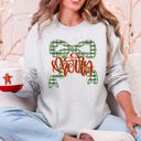 Small Ash Light Gray Merry Bow Christmas Ribbon Retro Santa Festive Holiday Cheer Cozy Seasonal Sweatshirt