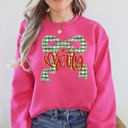 Small Heliconia Bright Pink Merry Bow Christmas Ribbon Retro Santa Festive Holiday Cheer Cozy Seasonal Sweatshirt