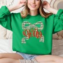 XL Irish Bright Green Merry Bow Christmas Ribbon Retro Santa Festive Holiday Cheer Cozy Seasonal Sweatshirt