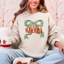 Medium Sand Merry Bow Christmas Ribbon Retro Santa Festive Holiday Cheer Cozy Seasonal Sweatshirt