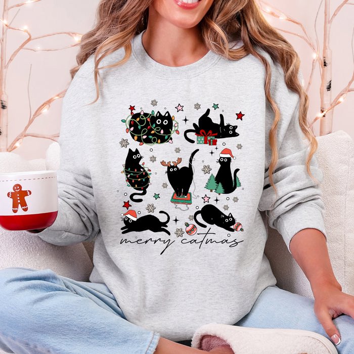 Merry Catmas Christmas Cat Lover Santa Pets Cozy Festive Holiday Cheer Sweatshirt