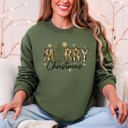Small Military Green Merry Christmas Camo Santa And Christmas Tree Design Graphic Sweatshirt For Holidays