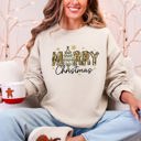 Small Sand Merry Christmas Camo Santa And Christmas Tree Design Graphic Sweatshirt For Holidays