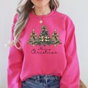  Merry Christmas, Christmas Trees, Ribbons, Bows Illustrated Design Pattern Sweatshirt