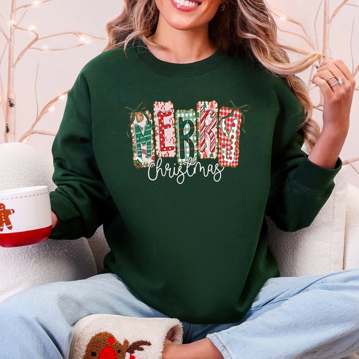 Merry Christmas Colorful Retro Geese Festive Winter Cozy Warm Fleece Lined Graphic Sweatshirt