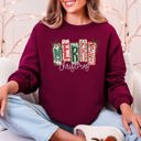  Merry Christmas Colorful Retro Geese Festive Winter Cozy Warm Fleece Lined Graphic Sweatshirt