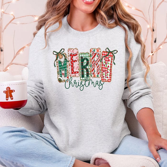 Merry Christmas Colorful Retro Geese Festive Winter Cozy Warm Fleece Lined Graphic Sweatshirt