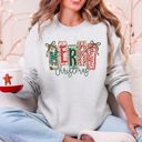 XL Ash Light Gray Merry Christmas Colorful Retro Geese Festive Winter Cozy Warm Fleece Lined Graphic Sweatshirt