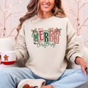 Large Sand Merry Christmas Colorful Retro Geese Festive Winter Cozy Warm Fleece Lined Graphic Sweatshirt