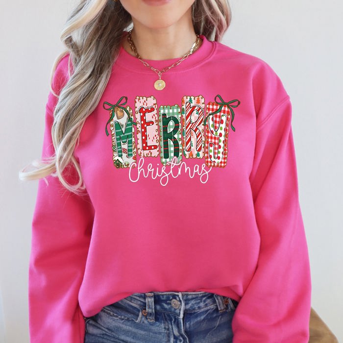 Merry Christmas Colorful Retro Geese Festive Winter Cozy Warm Fleece Lined Graphic Sweatshirt