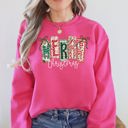 XL Heliconia Bright Pink Merry Christmas Colorful Retro Geese Festive Winter Cozy Warm Fleece Lined Graphic Sweatshirt
