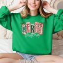 XXL Irish Bright Green Merry Christmas Colorful Retro Geese Festive Winter Cozy Warm Fleece Lined Graphic Sweatshirt