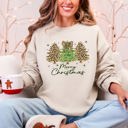 Small Sand Merry Christmas Leopard Print Cheetah Christmas Trees Cozy Festive Holiday Sweatshirt