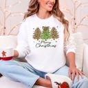 Small White Merry Christmas Leopard Print Cheetah Christmas Trees Cozy Festive Holiday Sweatshirt