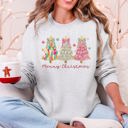  Merry Christmas Pastel Christmas Trees Santa Colorful Painting Holiday Scene Sweatshirt