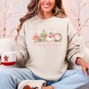  Merry Christmas Pink Santa Gingerbread Man Snowflakes Festive Graphic Sweatshirt