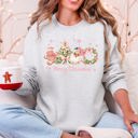 XXL Ash Light Gray Merry Christmas Pink Santa Gingerbread Man Snowflakes Festive Graphic Sweatshirt