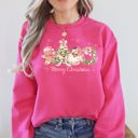 XL Heliconia Bright Pink Merry Christmas Pink Santa Gingerbread Man Snowflakes Festive Graphic Sweatshirt