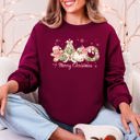 Medium Maroon Merry Christmas Pink Santa Gingerbread Man Snowflakes Festive Graphic Sweatshirt