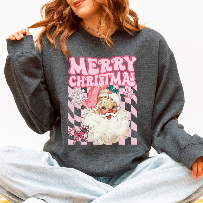 Merry Christmas Retro Santa Checkered Vintage Holiday Edition Festive Cozy Classic Sweatshirt