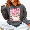 Medium Dark Gray Heather Merry Christmas Retro Santa Checkered Vintage Holiday Edition Festive Cozy Classic Sweatshirt