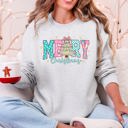 XXXL Ash Light Gray Merry Christmas Varsity Santa Christmas Tree Pink Pattern Retro Checkered Sweatshirt