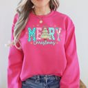 XXL Heliconia Bright Pink Merry Christmas Varsity Santa Christmas Tree Pink Pattern Retro Checkered Sweatshirt