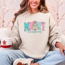 Small Sand Merry Christmas Varsity Santa Christmas Tree Pink Pattern Retro Checkered Sweatshirt