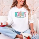 Medium White Merry Christmas Varsity Santa Christmas Tree Pink Pattern Retro Checkered Sweatshirt