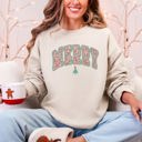  Merry Leopard Print Varsity Santa Christmas Tree Gingerbread Man Snowflakes Sweatshirt