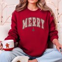  Merry Leopard Print Varsity Santa Christmas Tree Gingerbread Man Snowflakes Sweatshirt