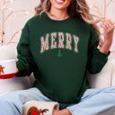 XXL Forest Green Merry Leopard Print Varsity Santa Christmas Tree Gingerbread Man Snowflakes Sweatshirt